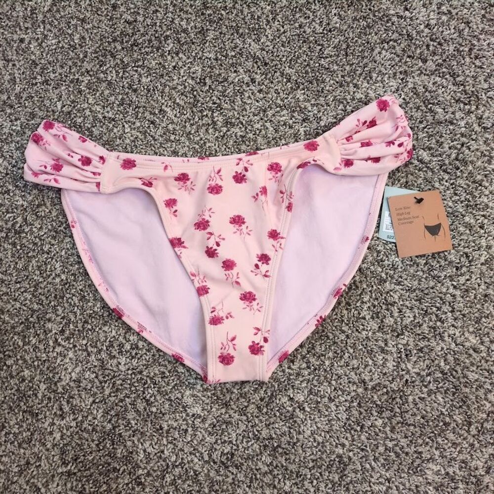 NWT SHADE & SHORE Woman Pink Floral Size Large 12-14 Bikini Bottom NEW Roses